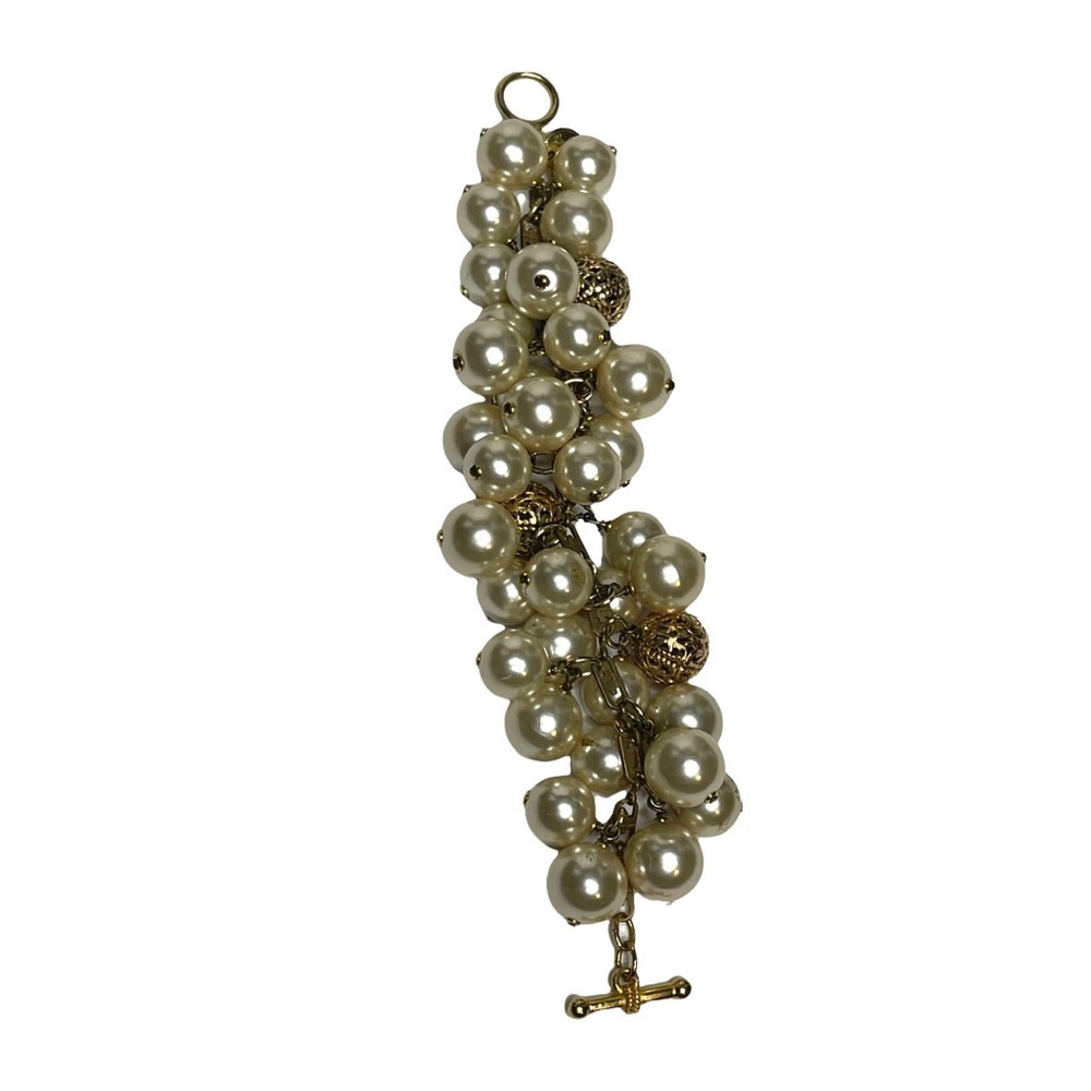 Vintage Signed Scorpios Paris Baroque Pearl and Gold Bead Chain Bracelet - Picture 10 of 15